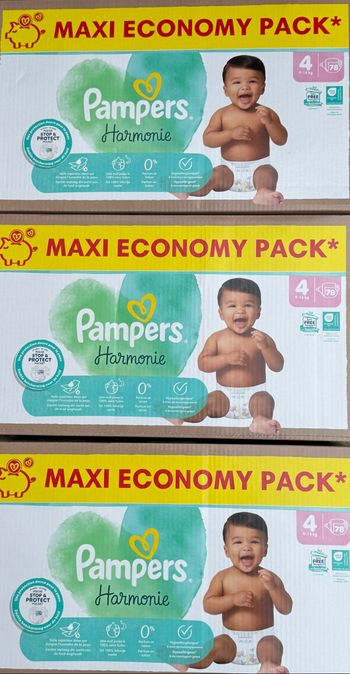 Lot de 234 couches pampers harmonie - taille 4 - 9 à 14 kg - neuf