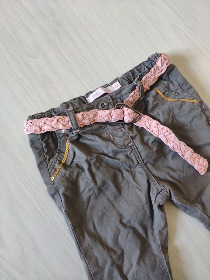 Pantalon brun fille avec ceinture 12 mois 1 an - photo numéro 2