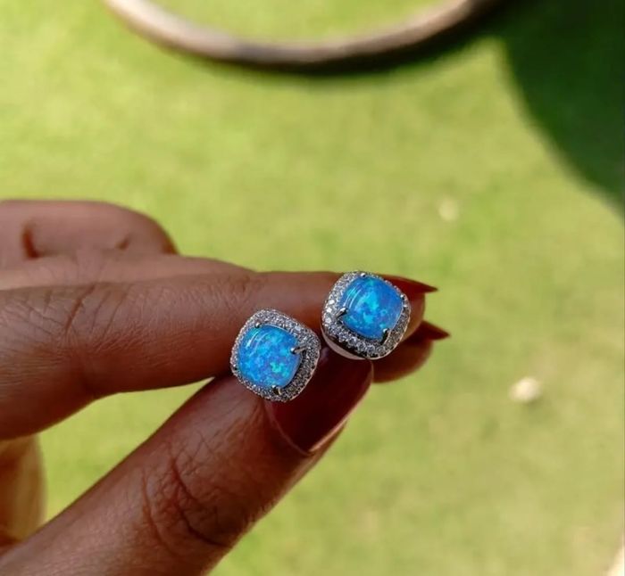 Boucle d'oreille opale bleue s925 en argent - photo numéro 3