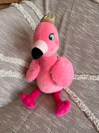 Peluche doudou 35cm jemini flamand rose et blanc à cœur neuf
