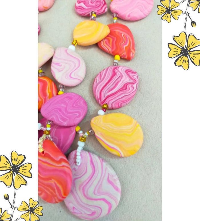 Collier fait main en pâte polymère – Nuances de rose et jaune pastel _ Collection Nuances de Rose - photo numéro 13
