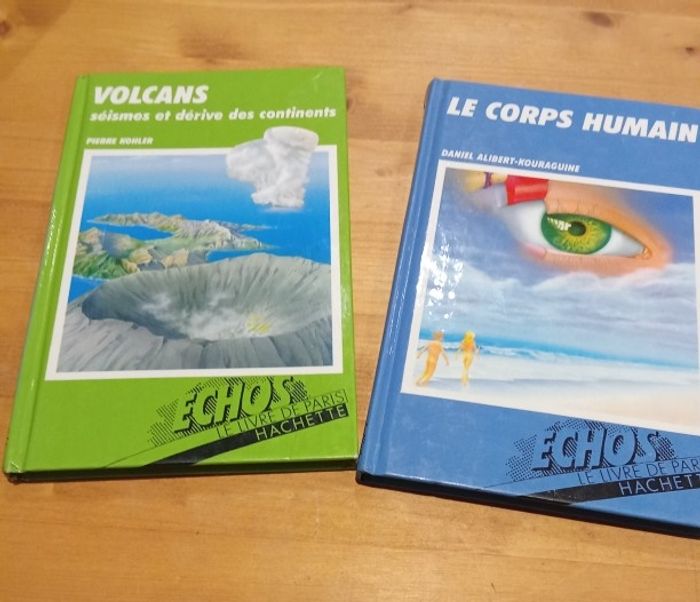 lot de 2 livres collection Echos : volcans + le corps humain