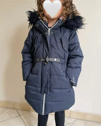 Manteau bleu marine à capuche et ceinture 4 ans - Catimini