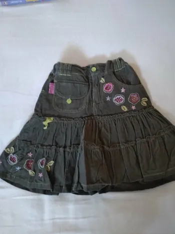 Jupette Fille Velours Kaki Tissaia