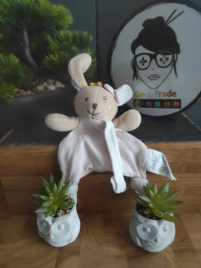 Doudou Knuffel Lapin Rose Attache Tétine BN0580 Plat Mouchoir #geektradedoudou