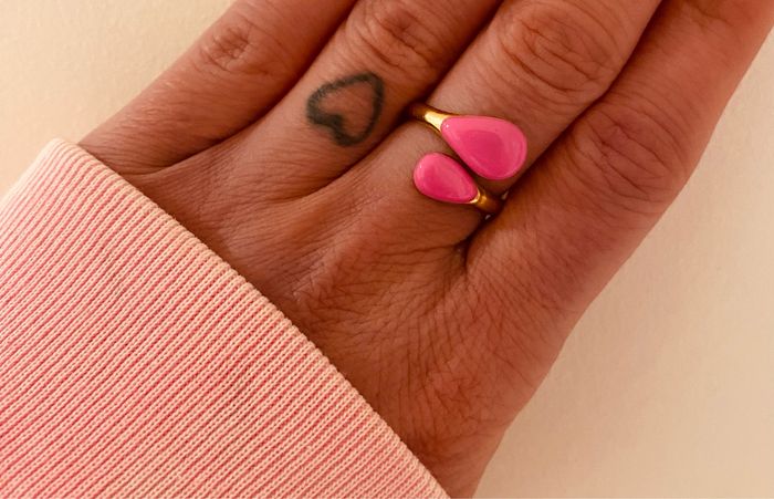 Bague ajustable doré gouttes rose acier inoxydable