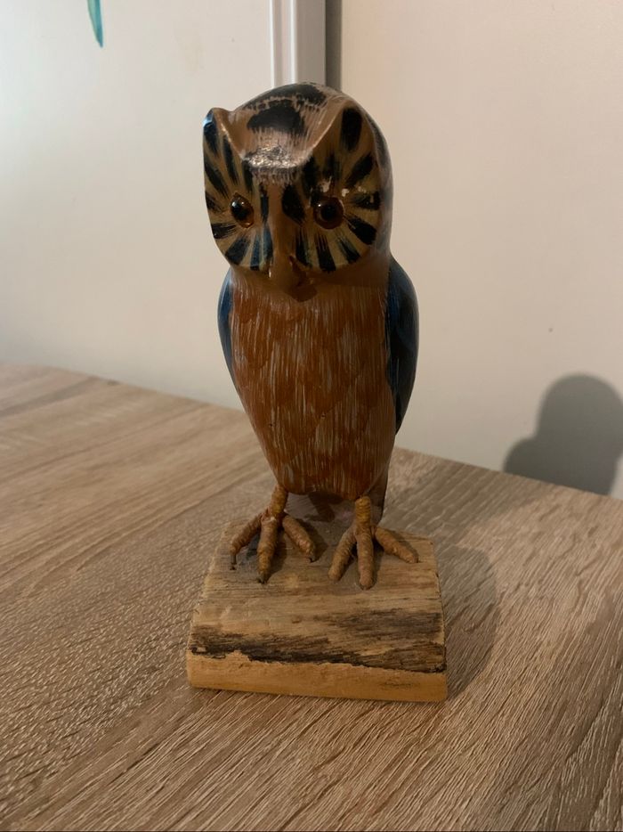 Bibelot chouette en bois peinte