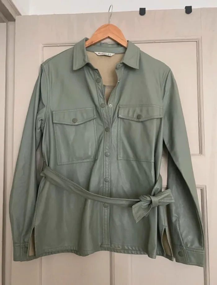 Veste ciré vert amande imperméable ceinture