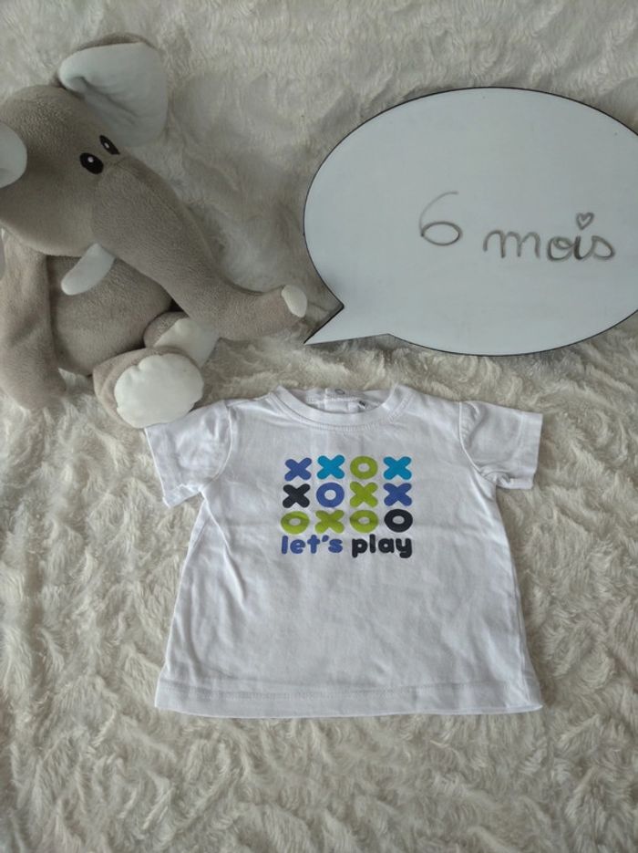 Tee shirt chemise manches courtes Garçon 6 mois "Let's play" 100% coton