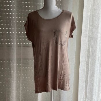 t-shirt beige long et strass