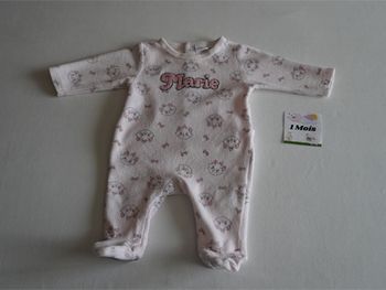 Pyjama velours rose fantaisie brodé "Marie" Disney Baby 1 mois