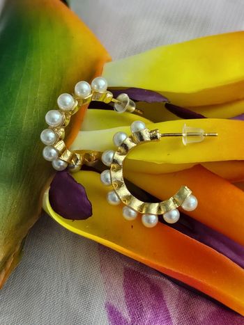 Créoles ouverte avec perles d eau douce, acier inoxydable