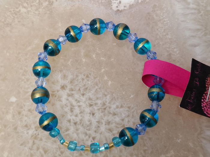 Bracelet Elastique Perles Bleu Dorée Turquoise - photo numéro 10