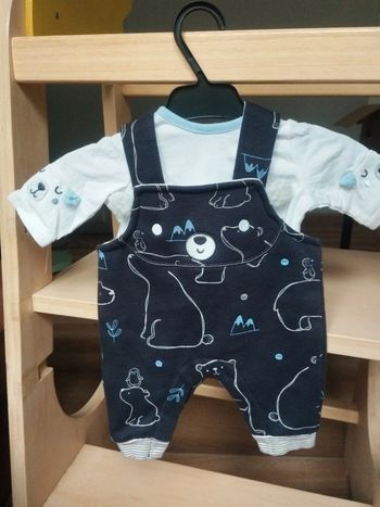 Ensemble salopette et t-shirt manches longues bébé garçon taille 1 mois