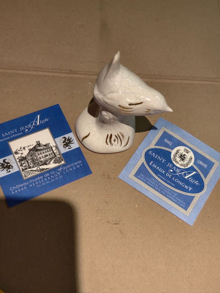 Oiseau blanc avec détails doré Saint Jean l'Aigle émaux de Longwy - photo numéro 5