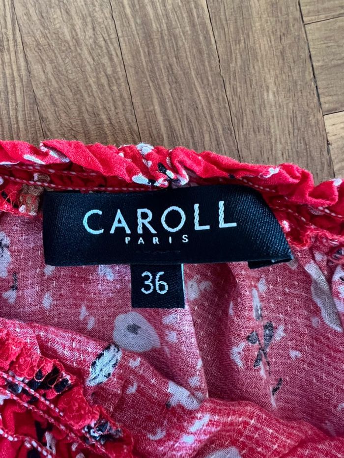 T-shirt rouge à fleurs Caroll - Taille 36 - photo numéro 3
