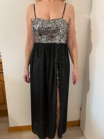 Robe de soirée argentée et noire