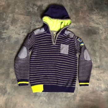 Joli pull à capuche rayé et fluo 10 ans Orchestra