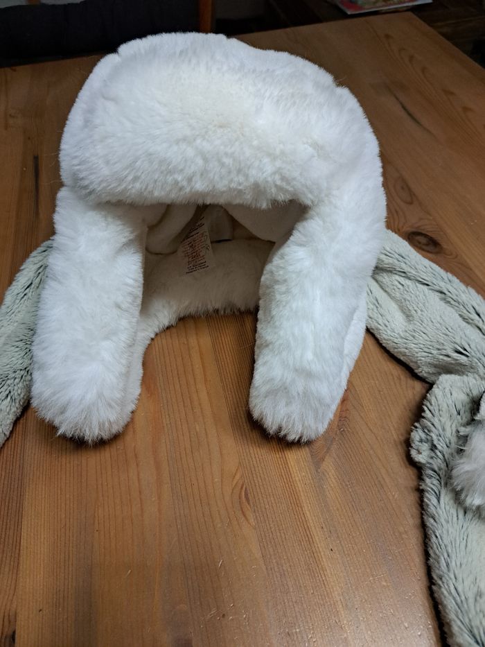 Bonnet trappeur blanc avec écharpe 3ans - photo numéro 2