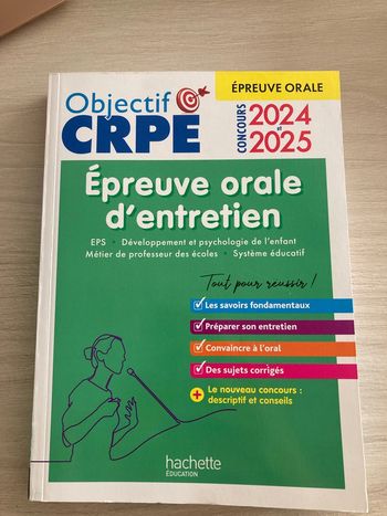 LivObjectif CRPE 2025 – Réussir l’épreuve orale d’entretien Hachette Éducation