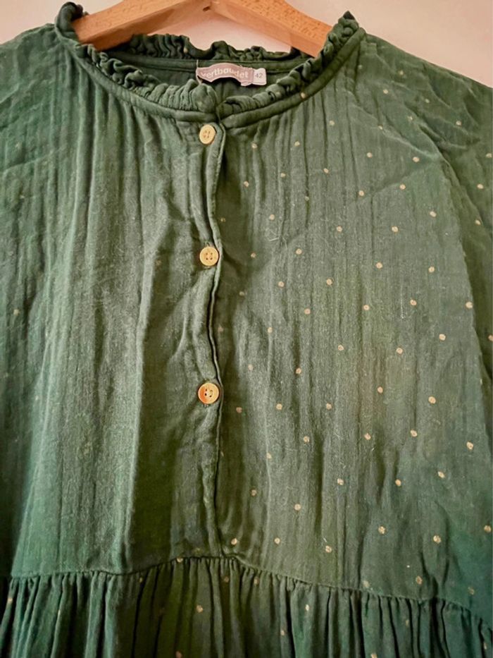 Robe vert à pois dorés en gaze de coton de maternité grossesse allaitement Vertbaudet 42 - photo numéro 4