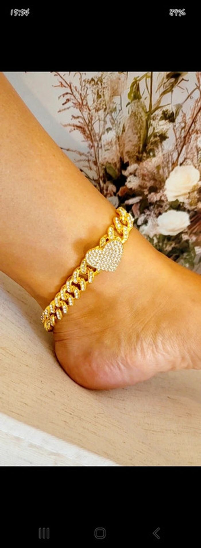 Bracelet de cheville cœur strass – Bijou chic et tendance