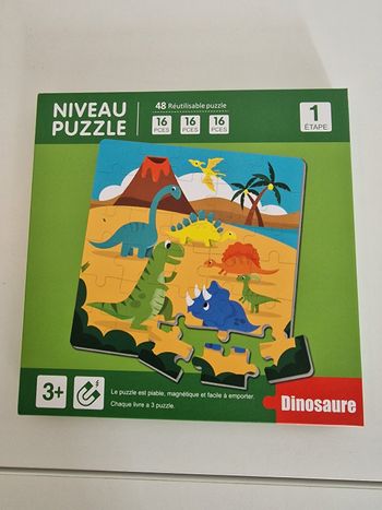 Puzzles magnétiques, 3x16 pièces, dinosaures