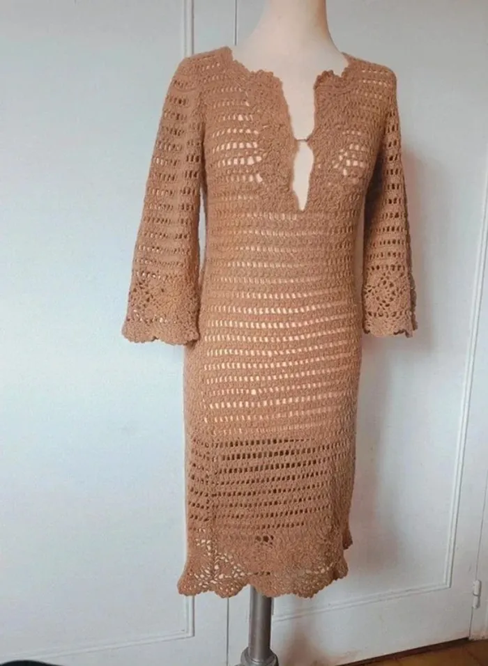 💎Robe femme maille coton beige fil doré MNG casual sportswear t sm 36 38 design look
