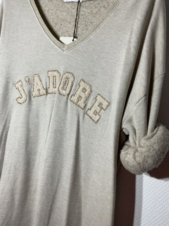 Pull molletonné « j’adore » femme taille unique (36-40)- nos - neuf avec étiquette - photo numéro 2