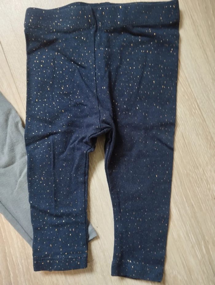 Lot leggings bleu points dorés et gris fille 6 mois - photo numéro 2