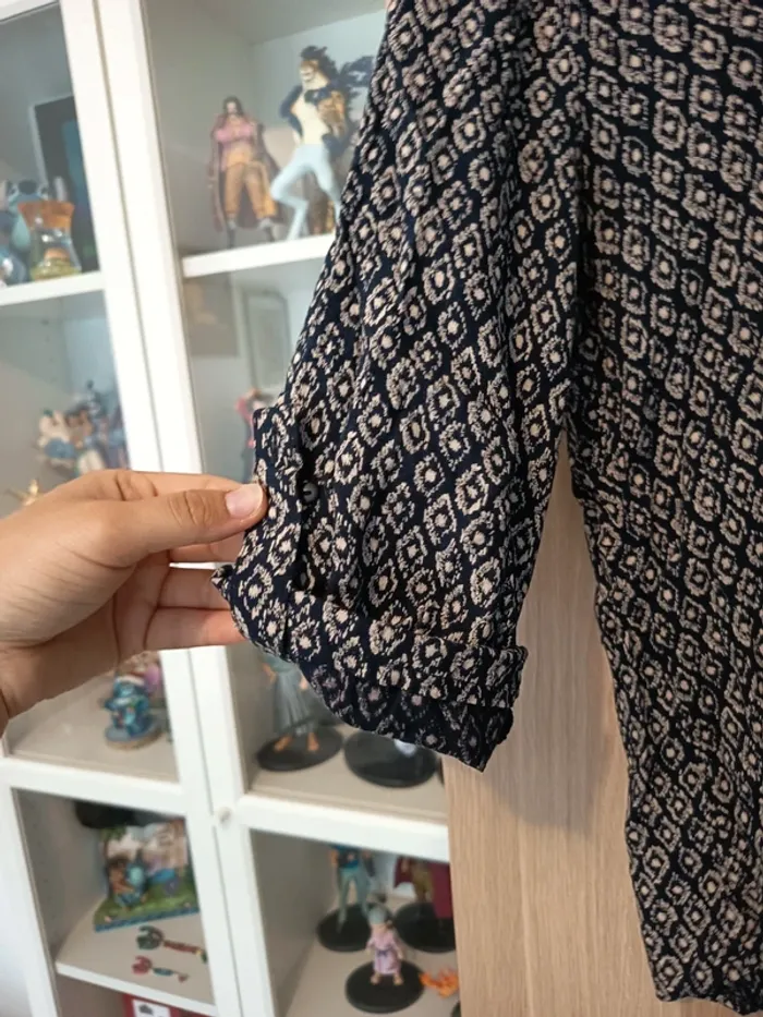 Blouse chemisier a motif asymétrique noir et beige manches 3/4 Akoz wooman - Taille M 38 - photo numéro 7