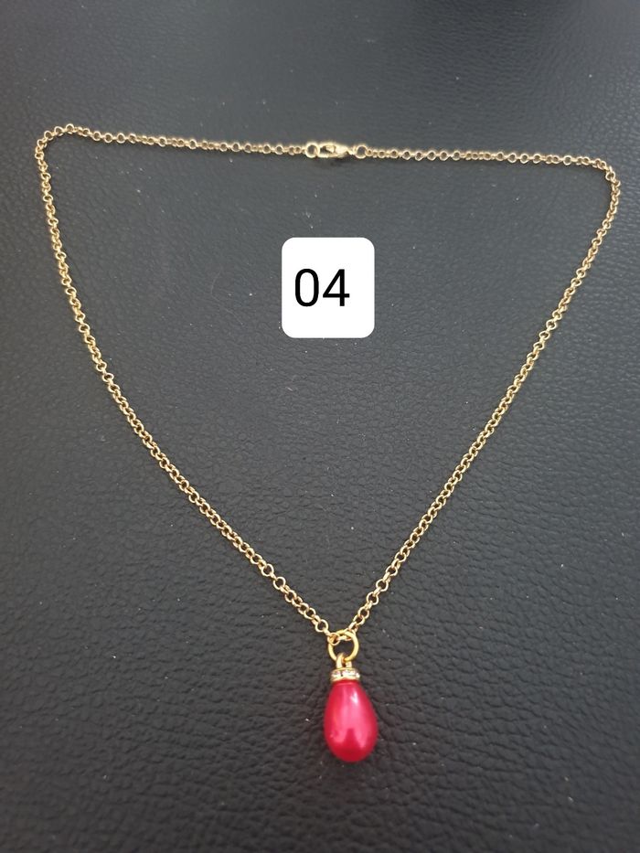 Collier "Goutte" rouge chaîne en acier inoxydable - photo numéro 2