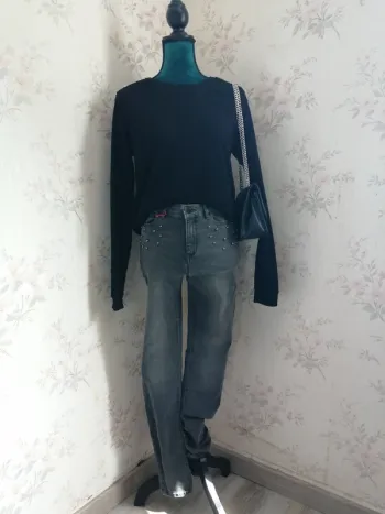 Pull noir fin texturé avec boutons sur les épaules / zeeman / (38)
