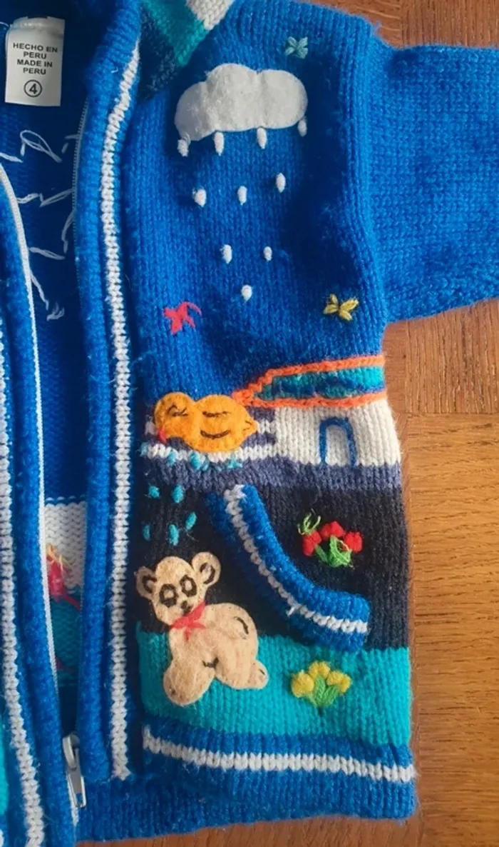 Gilet péruvien bleu à capuche - photo numéro 4