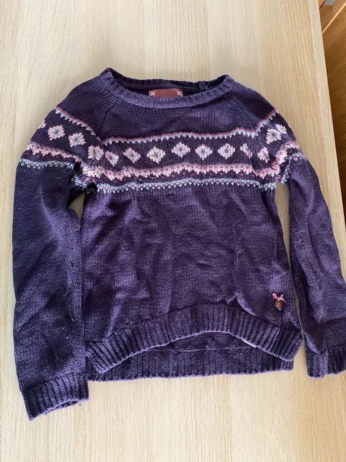 Pull laine sergent major fille 9 ans violet rose épais hiver - photo numéro 2