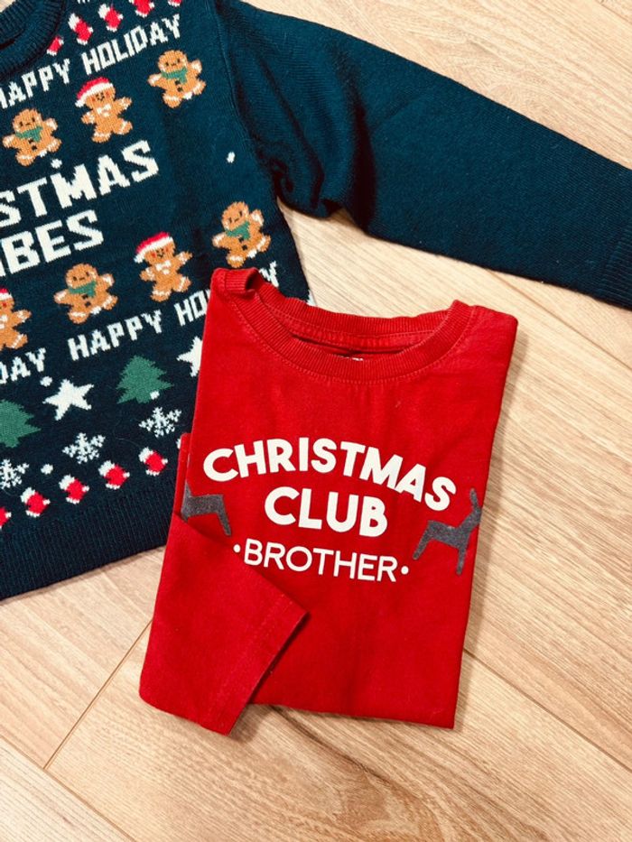 Taille 4 ans teeshirt et pull de Noël garçon Kiabi rouge bleu marine 🎄 - photo numéro 3