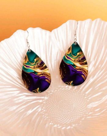 Paire de boucles d'oreilles en acrylique au motif marbré en forme de goutte d eau