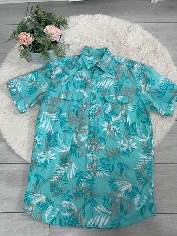 chemise imprimée tropical turquoise