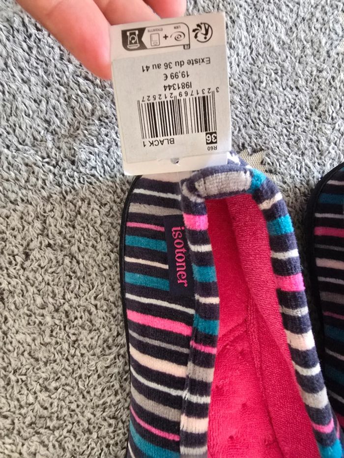 Chaussons ballerines Isotoner rayés multicolore – T.37 – Neufs avec étiquette - photo numéro 6