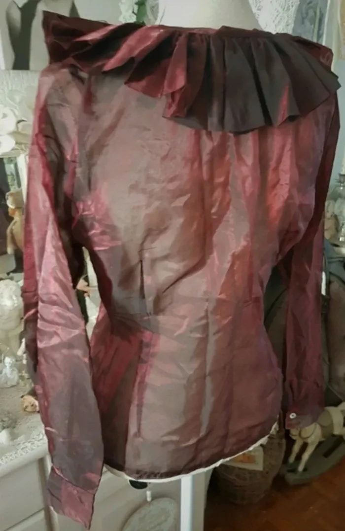 Chemisier chic en voile bordeaux irisé 3 Suisses Taille 40 Neuf - photo numéro 3