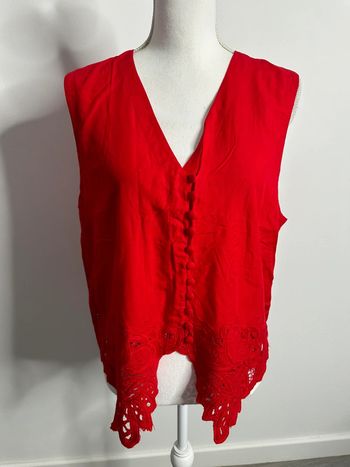 Blouse sans manche rouge et dentelle Héliotrope Vintage T40 L