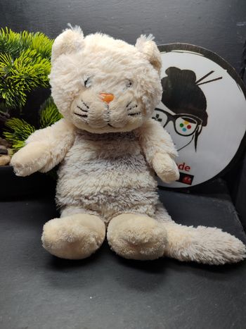 Peluche doudou chat Gipsy blanc gris poils longs Beige Écru Rose Rayé Rayures