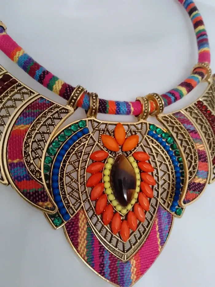 Collier plastron pierre naturelle oeil de tigre - photo numéro 2
