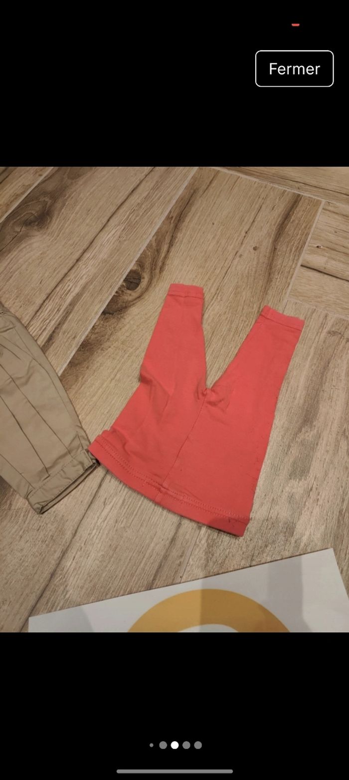 Lot 2 leggings rose et blanc à fleurs 
et 1 pantalon habillé pincé beige 
Taille 3 mois 59 cm
Marque Gémo tape à l'oeil et tex - photo numéro 7