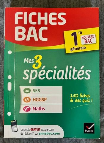 Fiches bac - Mes 3 spécialités 1re générale Maths, SES et HGGSP