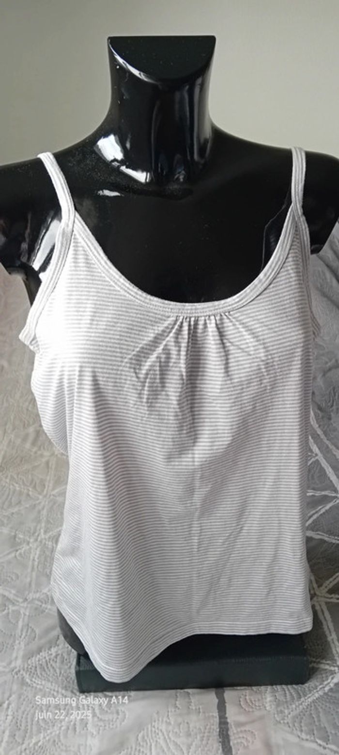 Top fines bretelles à rayures gris et blanc femme XL Hampton Bays