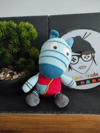 Doudou Peluche Âne Cheval Bleu rayure S'accroche Sac Pommette #geektradedoudou