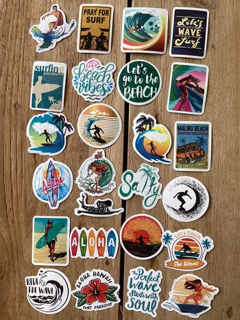 25 Stickers surf, mer vague
