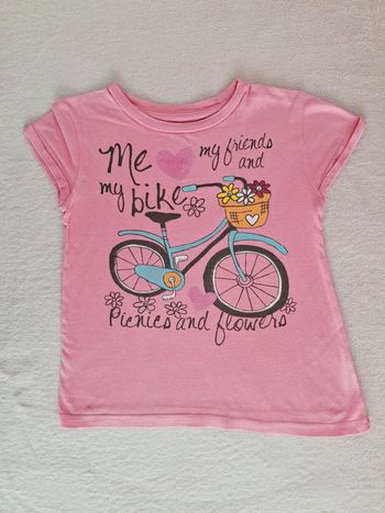 T-shirt manches courtes Tex 6 ans rose motif bicyclette fleurie