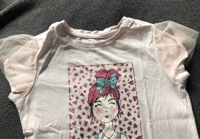 T shirt fille 4 ans coton et dentelle sur les épaules - photo numéro 2
